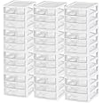 Sterilite 12-Pack ClearView 3-Drawer Cart, Small Plastic Storage Organizer Drawers, White - Organizing Drawer Containers for Bathroom, Closet, Kitchen, and Bedroom