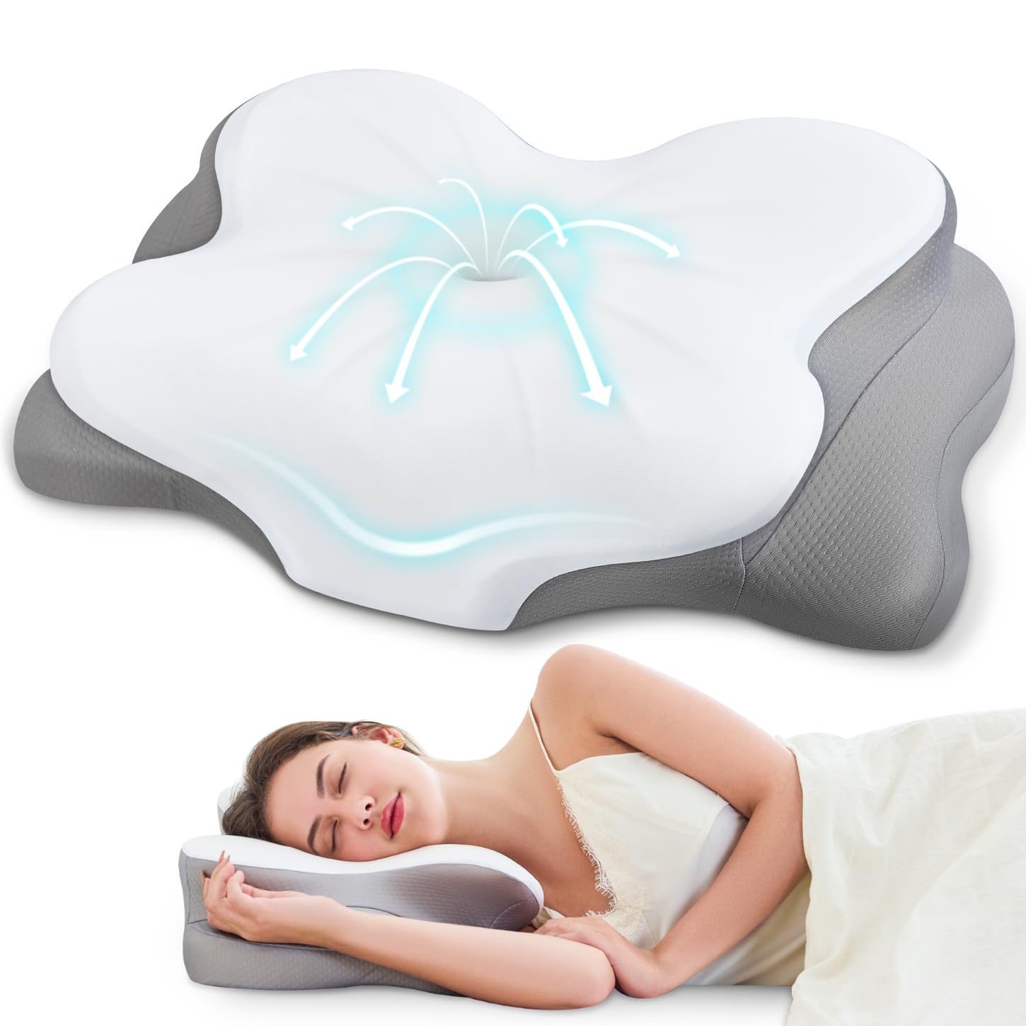 Photo 1 of Cervical Neck Pillow, Ergonomic Memory Foam Pillows for Neck Pain Relief with Breathable Pillowcase, Adjustable Contour Neck Support Pillow for Side Back Stomach Sleepers, Odorless