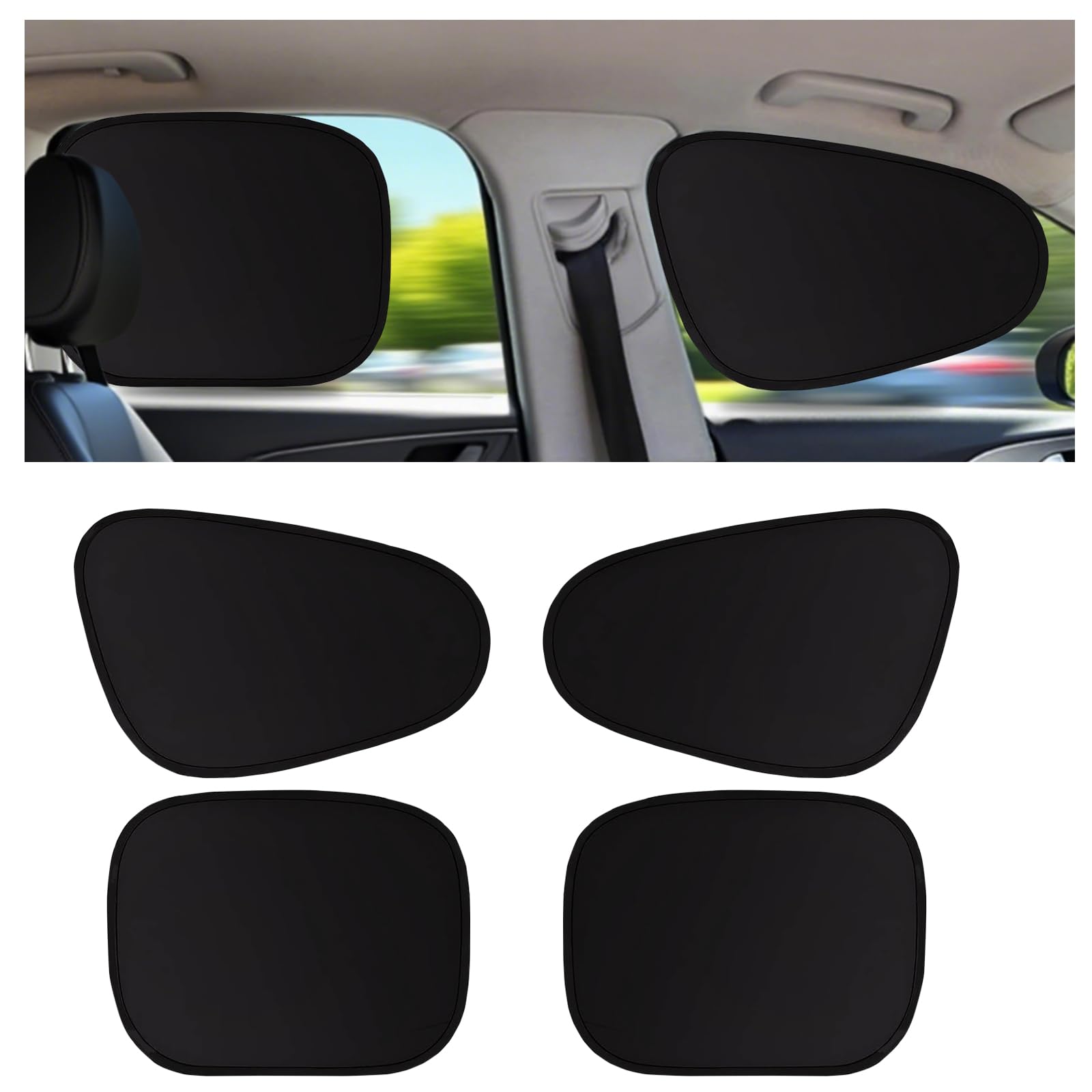 Photo 1 of 4-Pack Car Side Window Sun Shades – Static Cling UV Blocker for Cars & SUVs | Car Accessories for Electrostatic Adhesion Sun Protection & Privacy,Fits Front/Rear Windows (All-Black)