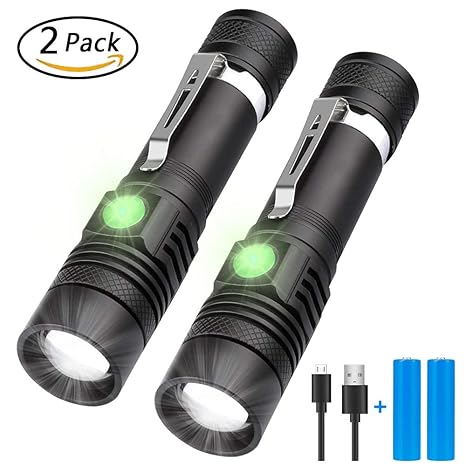 LED Taschenlampe USB Wiederaufladbar, Karrong Taktische Taschenlampen mit 4 Modi Zoombar Einstellbarer Fokus Wasserdicht, für