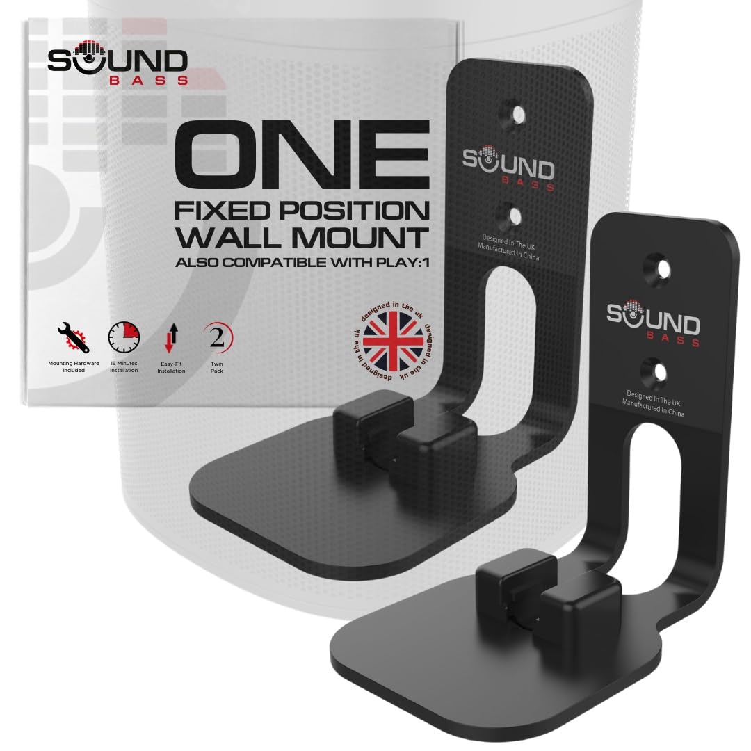 Sound Bass ONE, ONE Gen 2, ONE SL & Play:1 Wall Mount Bracket, Twin Pack [2pcs], Black, Compatible with Sonos ONE, ONE Gen 2, ONE SL & PLAY1 Speaker