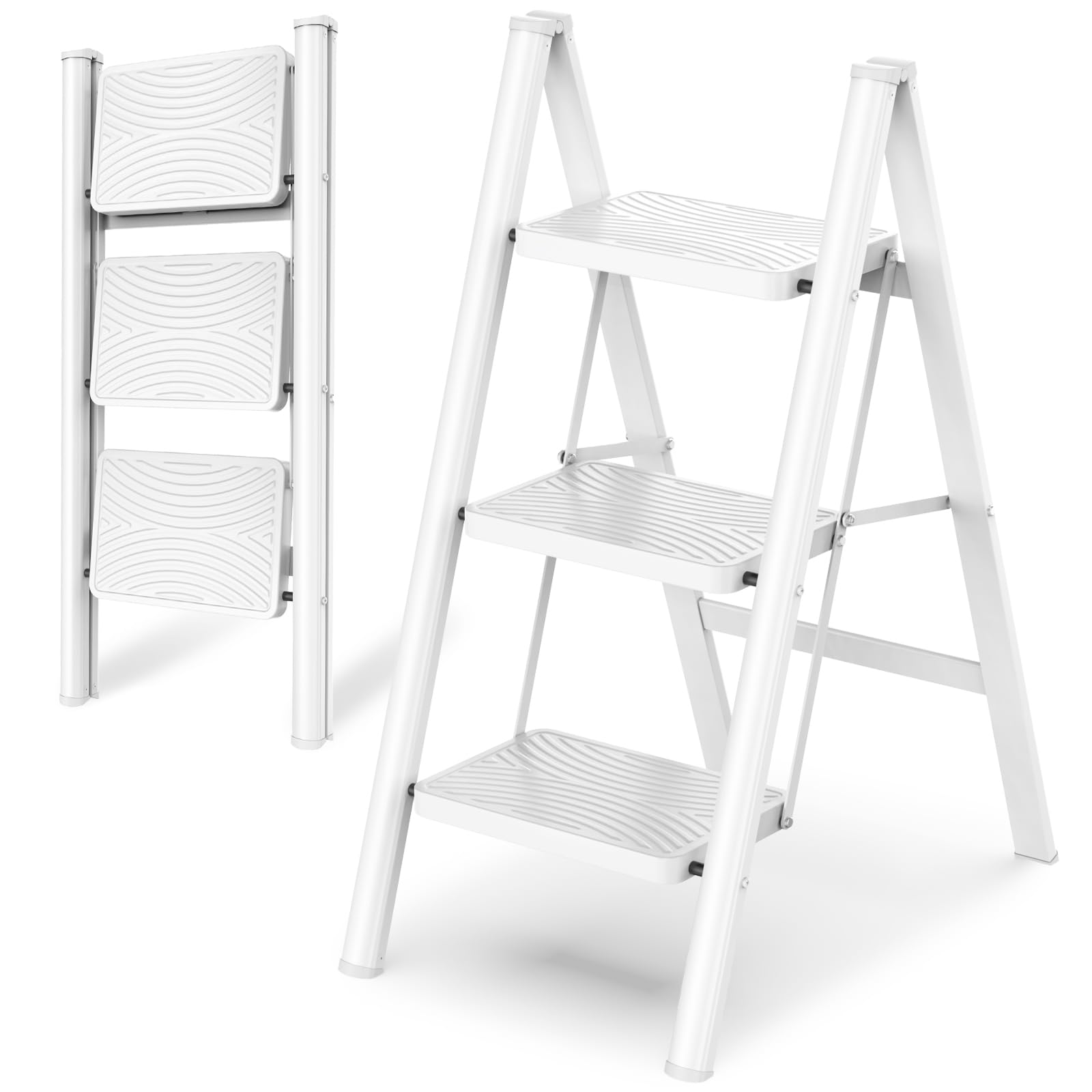 Ladder Folding, Step Stools For Adults With Wide Anti-Slip Pedals, 3 Step