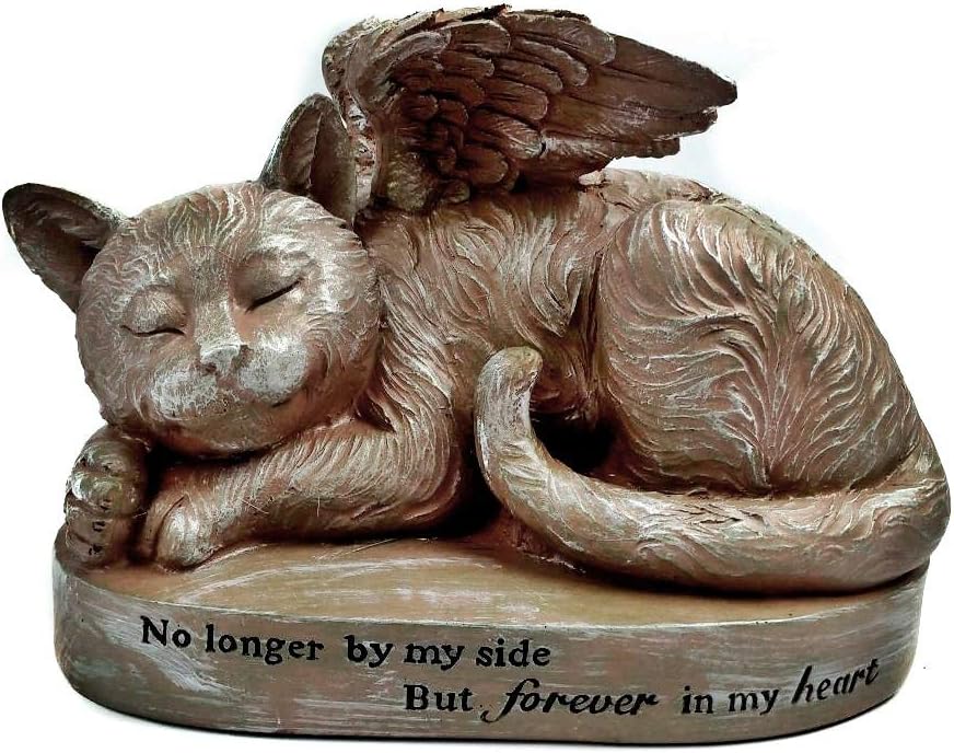 Bellaa 29684 Cat Angel Pet Memorial Grave Marker Tribute Statue 10 Inch Polyresin Stone Finish Sympathy