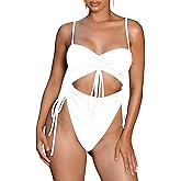 Viottiset Women's Cut Out Drawstring One Piece Swimsuit Cheeky High Cut Bathing Suit