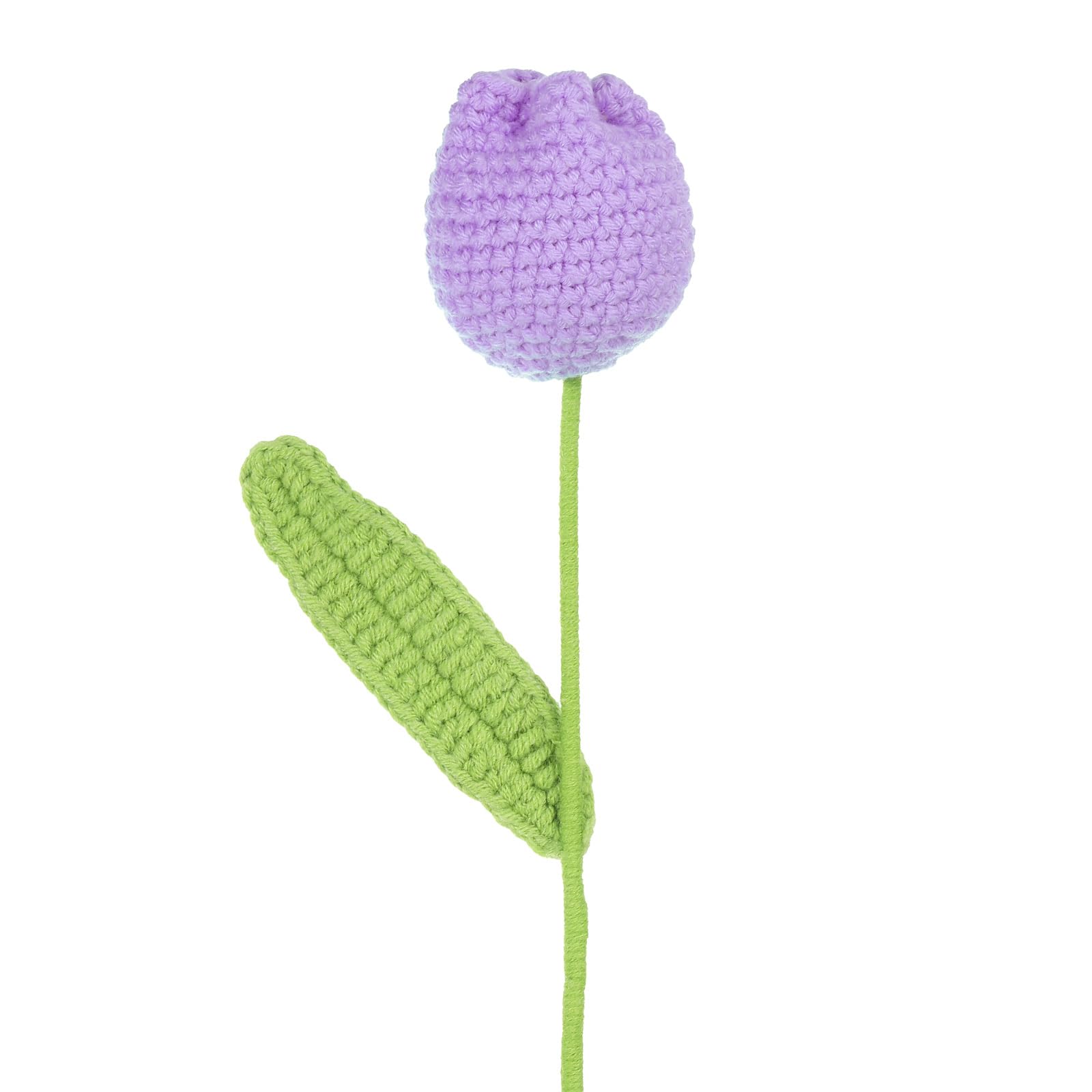 PATIKIL Crochet Flowers, Handmade Knitting Tulip Artificial Woven Fake Flowers with Stems for Valentine's Gifts Home Wedding Party Office Tables Decoration, Purple