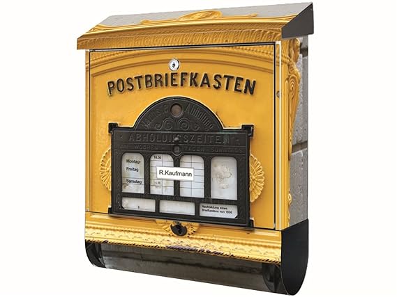 SLK Design Motiv Bild Briefkasten mit Zeitungsfach XXL Premium Alter Briefkasten GELB mit Zeitungsbox A4 Einwurf Rostfreier S
