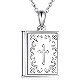 AOBOCO Bible Book Pendant Necklace Sterling Silver Bible Cross Necklace for Women Religious Jewelry Birthday Christian Gifts