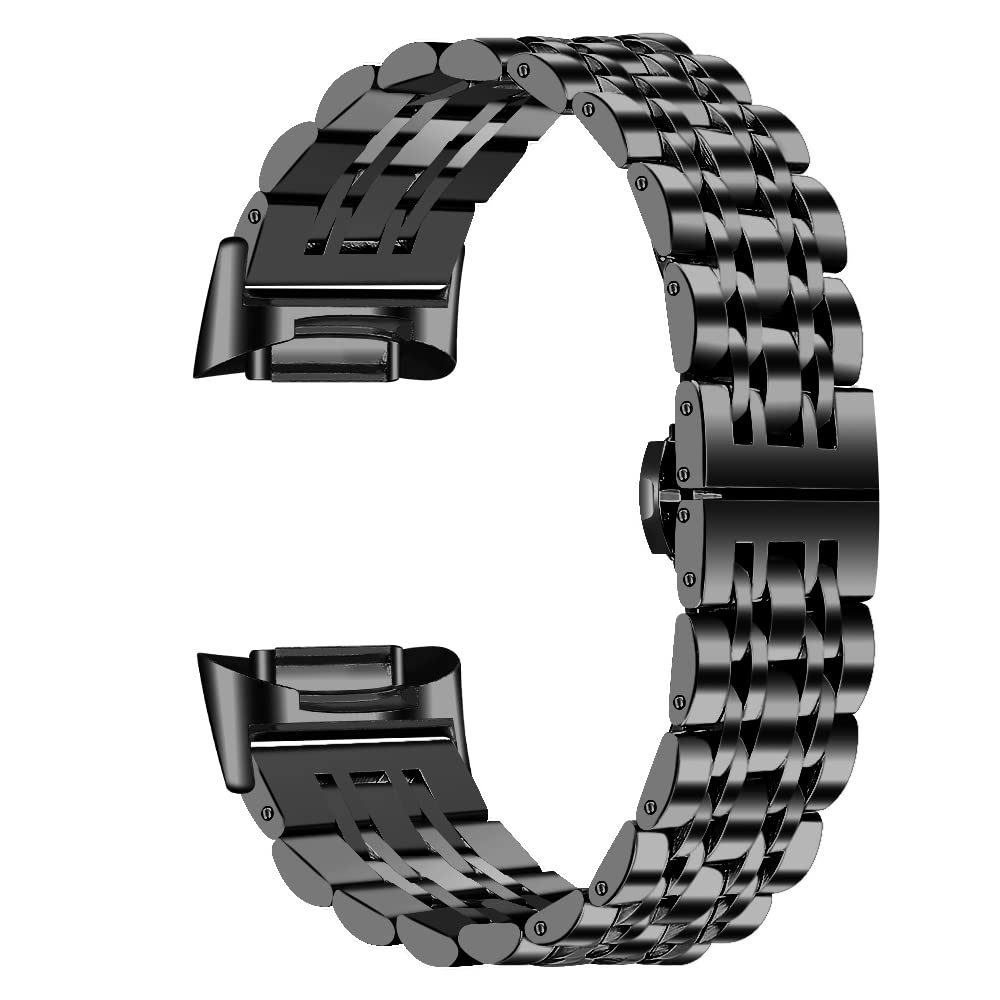 AISPORTS Compatible with Fitbit Charge 6/Charge 5 Strap for Women Men, Solid Adjustable Stainless Steel Sport Wristband Metal Butterfly Buckle Bracelet Replacement Strap for Fitbit Charge 6/Charge 5