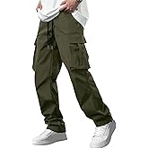 Comdecevis Men's Casual Cargo Pants Workout Joggers Stretch Sweatpants Hiking Drawstring Tactical Pants with Multi Pockets