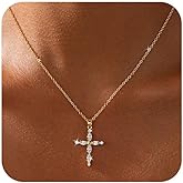 Lyncory Cross Necklace for Women 14K Gold Silver Diamond CZ Cross Pendant Choker Dainty Gold Necklace Round Diamond Faith Religious Trendy Jewelry Gifts