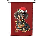 Merry Christmas Dachshund Dog Bright Light Garden Flag 12x18 Inch Double Sided Vertical Decoration Yard Small Flag For Outside Holiday Seasonal Outdoor