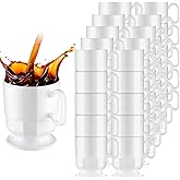 Dandat 50 Pcs White Hard Plastic Coffee Cup Tea Party Cup with Handle 8 oz Disposable Coffee Mug Bulk Reusable Espresso Mug for Tea Party School DIY Craft Birthday Dessert