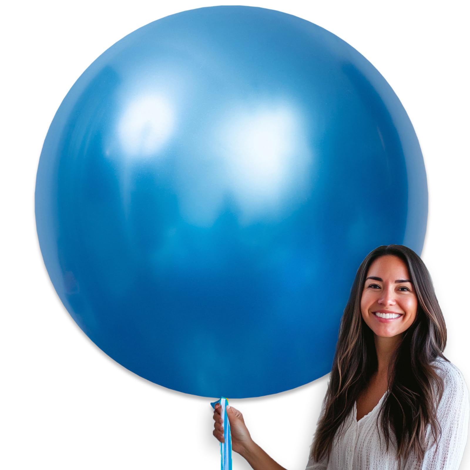 Photo 1 of PartyWoo Metallic Blue Balloons 4 pcs 36 Inch Extra Large Big Jumbo Giant Chrome Blue Latex Helium Balloons for Graduation Wedding Baby Shower Gender Reveal Birthday Party Decorations Blue-G106