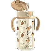 Evorie Tritan Spill Proof Toddler Straw Sippy Cup, 10 oz for Baby and Toddlers 1-3 Years Old, No Spill Straw Water Bottle with Removable Handles, Ideal for School, BPA-Free, Honey Bear