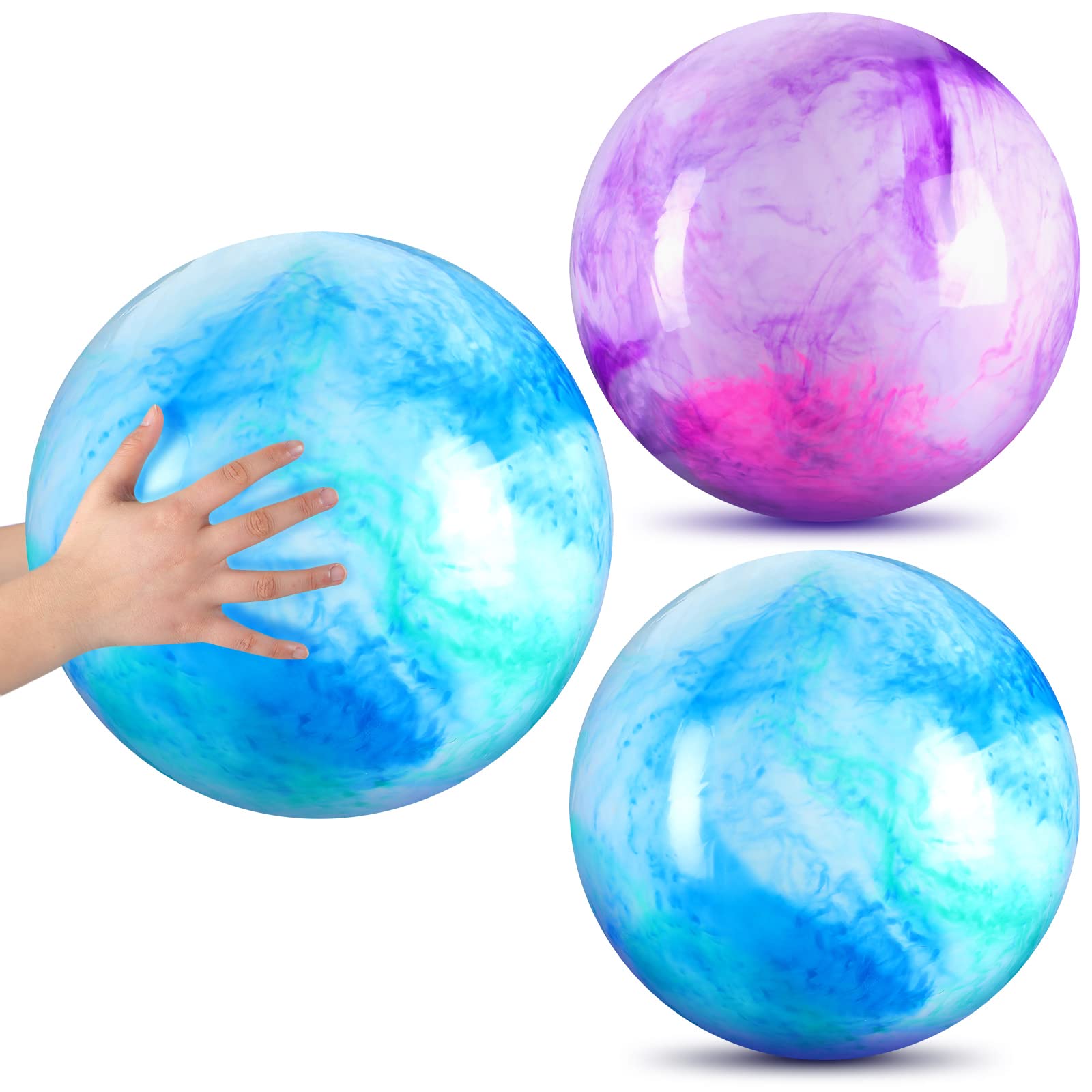 Photo 1 of Deekin 2 Pcs 15 Inch 18 Inch Marbleized Bouncy Balls Large Hedstrom Ball Inflatable Rubber Playground Sensory Toys for Outdoor School Water(15 Inches,Blue and Purple)