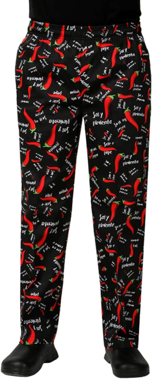 BOUPIUN Men’s Chef Pants Baggy Cargo Style Chef Uniform Print Chili Pepper Chefwear