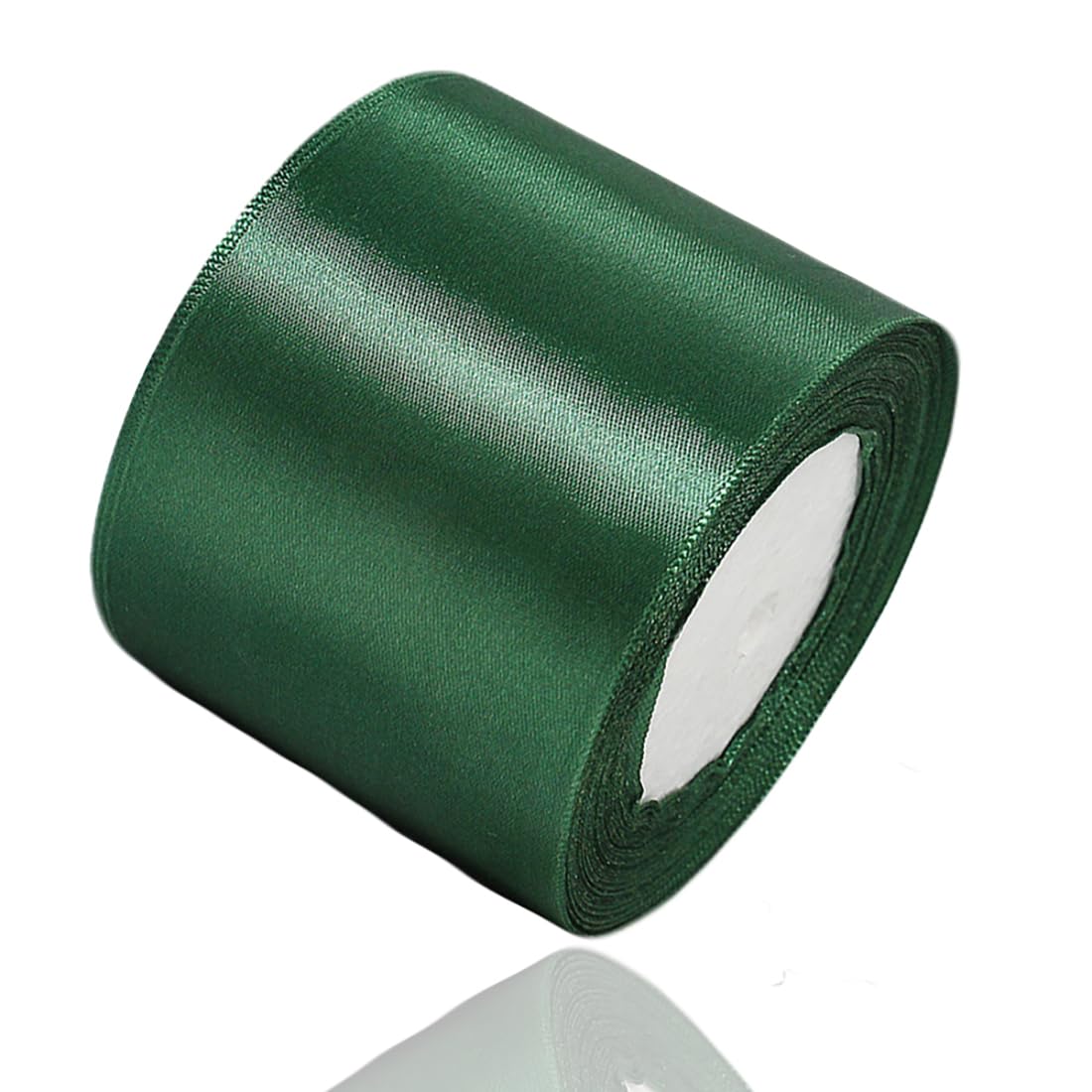 Dark Green Satin Ribbon 75mm, 23 Meters Solid Colors Fabric Ribbon for Crafting, Gift Wrapping, Balloons, DIY Sewing Project, Hair Bows and Cake Decoration — image 1