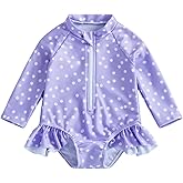 Toddler Baby Girl Swimsuit Long Sleeve Dot Print Zipper Swimwear Cute One Piece Kids Girl Ruffle Swimming Sunsuit