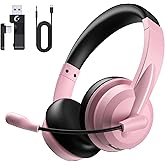 Wireless Headset with Mic for Work with AI Noise Cancelling Mic for Clear Calls, Bluetooth V5.3 Headphones with Microphone to USB A/C Dongle & Mic Mute for Computer Laptop PC iPhone (Pink Black)