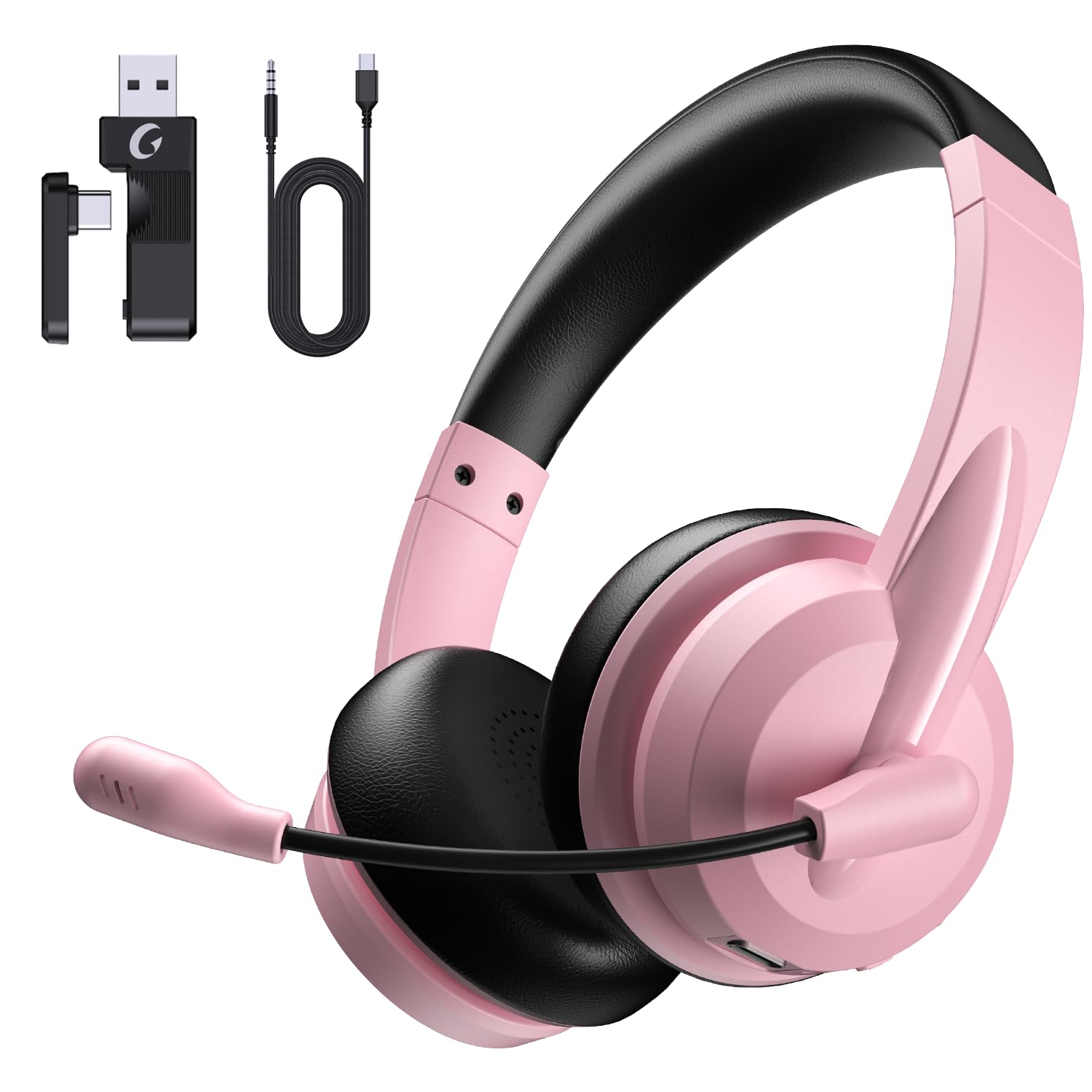 Photo 1 of ***MISSING PARTS***
.Wireless Headset with Mic for Work with AI Noise Cancelling Mic for Clear Calls, Bluetooth V5.3 Headphones with Microphone to USB A/C Dongle & Mic Mute for Computer Laptop PC iPhone (Pink Black)