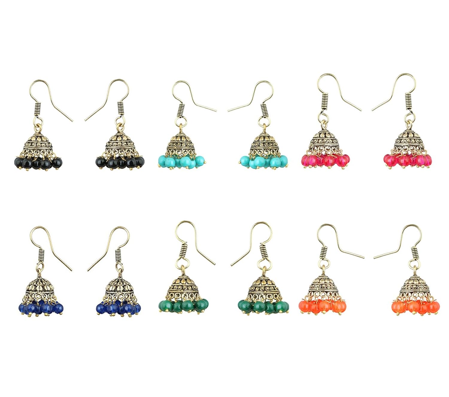 waama jewels gold plated brass pearl jhumki earrings for women - pair of 6