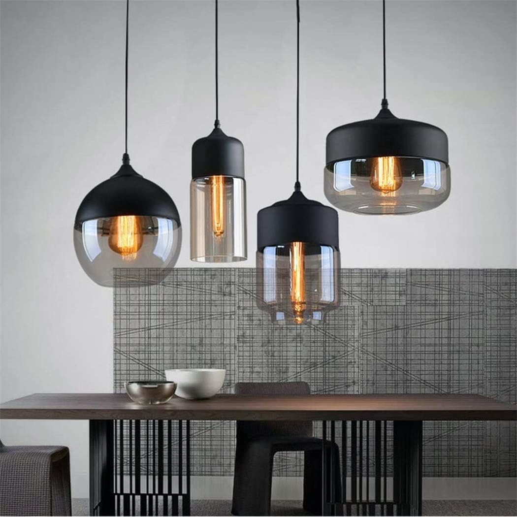 NAANN Globe Pendant Lighting, Modern Hanging Ceiling Lamps Black Industrial Mid Century Amber Glass Pendant Light Fixture with Adjustable Cord for Kitchen Island Bathroom Dining Room E26 Bulb - - 