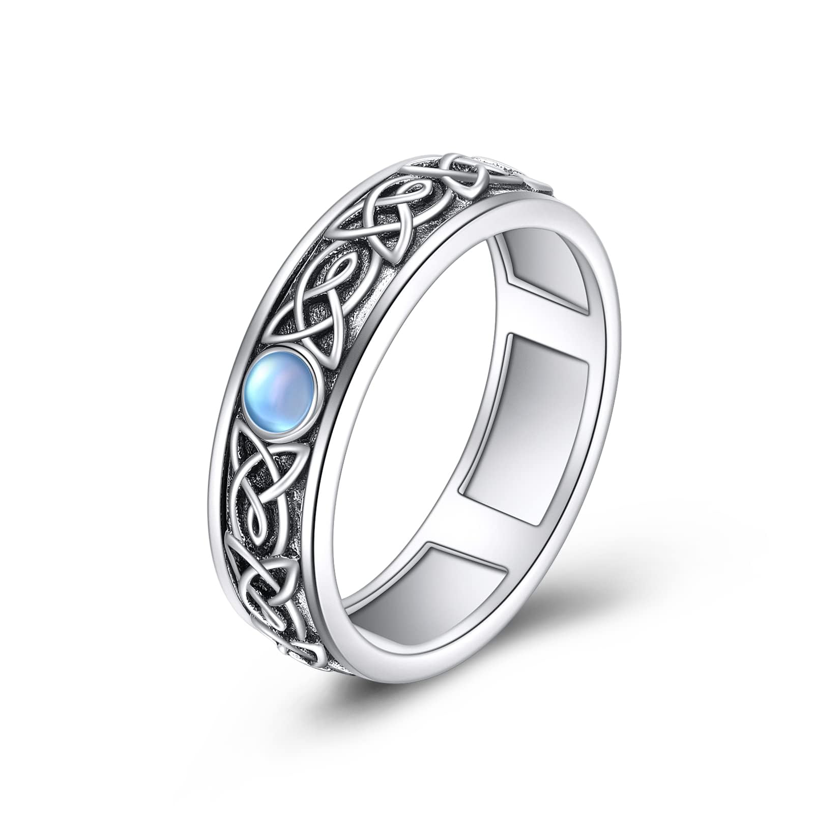 POPLYKE Anxiety Spinner Rings Sterling Silver Moonstone Celtic Ring Rotatable Mood Rings for Women Relieve Stress Gift Jewellery Size 6