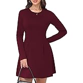 Simlakey Women's Long Sleeve Mini Dress Crewneck Pleated Babydoll A Line Short Dress Wedding Guest Cocktail Party Dresses