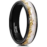 King Will Tungsten Rings Black Mens Wedding Band Opal Stones Gold Foils Inlay