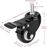 Onerbuy 4pk Heavy Duty Swivel Caster Wheels 1.5 Inch M8 Stem Dual Lock Brake view 2