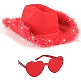 Funcredible Light Up Cowboy Hat and Glasses – LED Cowgirl Hat with Feathers – Cowgirl Costume Accessories for Women