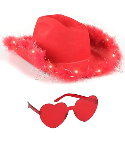 Light Up Cowboy Hat with Heart Glasses - Cowgirl Costume Set Amazon.com: Funcredible Green Cowgirl Hat and Heart Glasses  main image 3