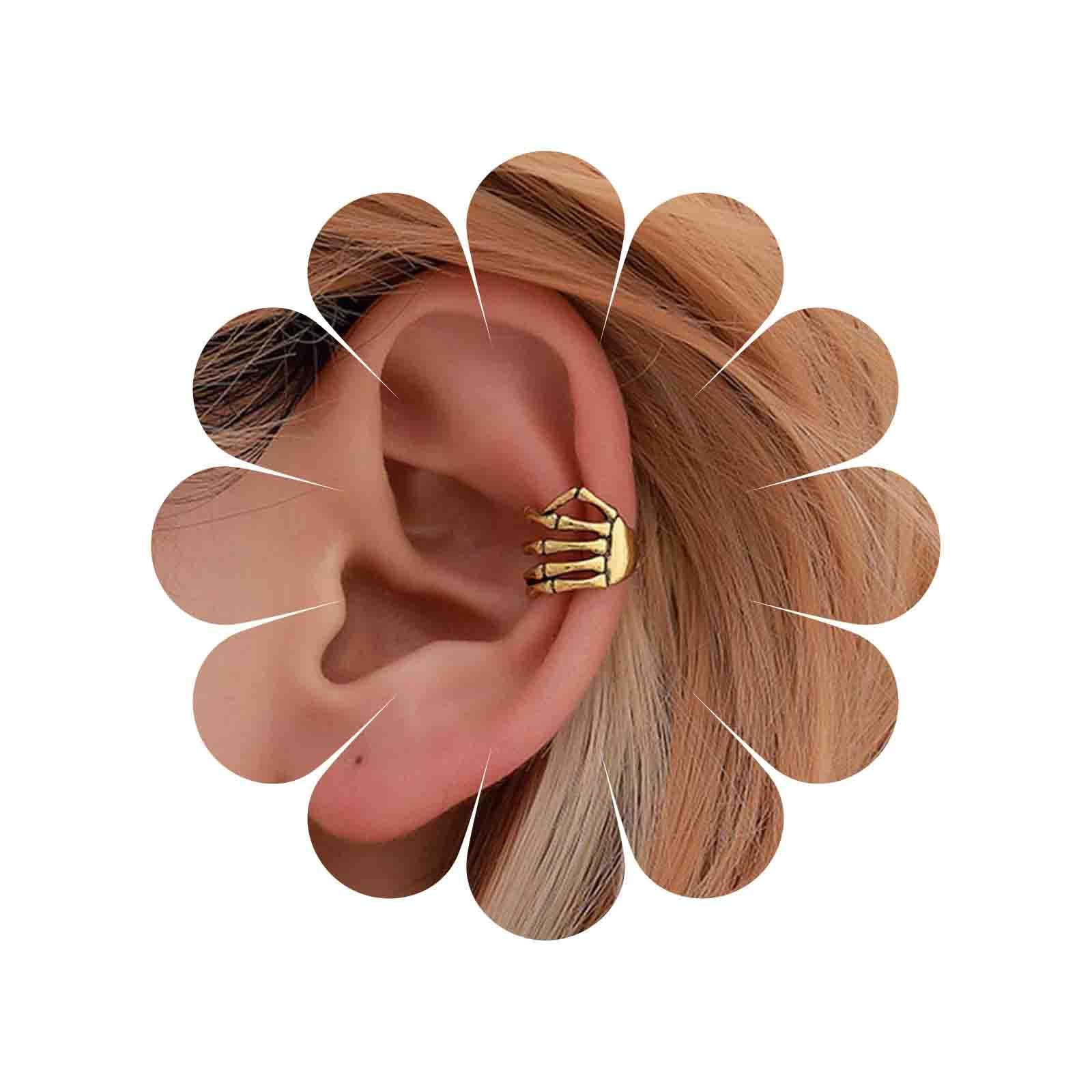 TseenYi Skull Hand Ear Climber Earrings Tiny Gold Studs Earrings Ear Cuffs Ear Jewelry for Women and Girls