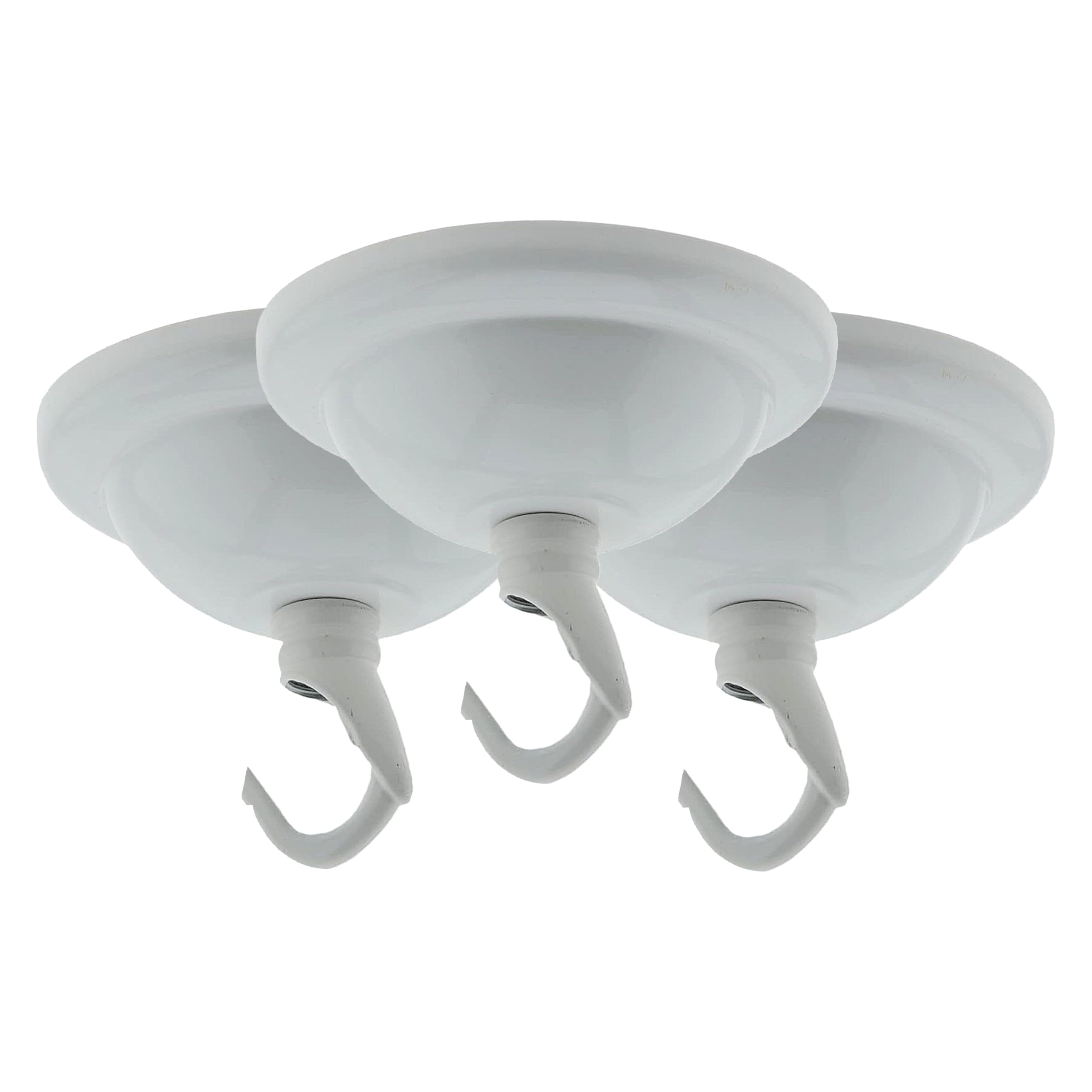 3 Pack Art Deco 67mm Diameter Small Metal Ceiling Rose and Deco Styled Metal Hook in Gloss White Finish