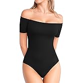 MANGOPOP Women's Off The Shoulder Long Sleeve Short Sleeve Bodysuit Sexy Backless Body Suit Tops