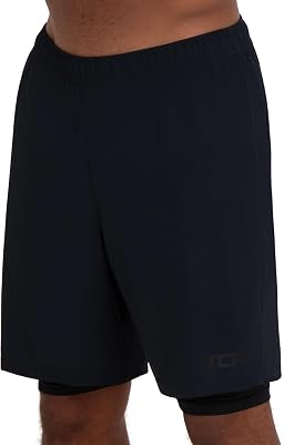 Ultra Pantaloncini Uomo Palestra 2 in 1 - Pantaloncini Sportivi da Corsa - Running Shorts con Pantaloncino a Compressione Interno- Nero (Tasca Posteriore), M