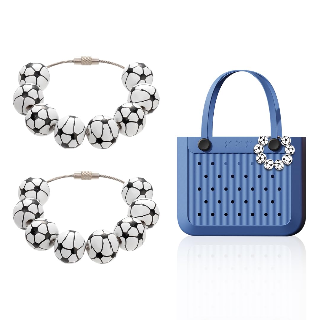 Zayookey 2Pcs Football Shaped Charms for Bogg Bag Sports Bogg Bag Charms Beads Accessories for Simply Southern Beach Tote Bag Insert Decorative for Hang Bag Backpack (C)