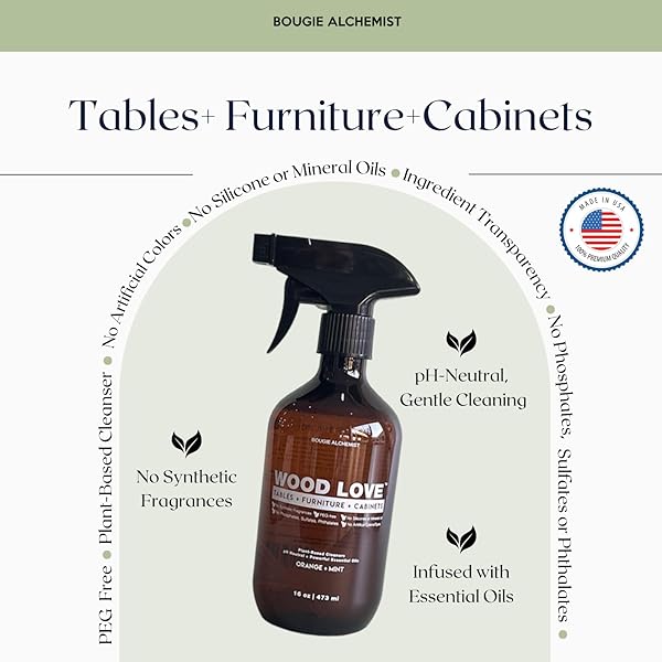 WOOD LOVE® – WOOD FURNITURE CLEANER SPRAY – DAILY WOOD CLEANER FOR TABLES, CABINETS & HOME SURFACES – 99% PLANT-BASED, SAFE FOR ALL FINISHED WOOD – GENTLE LIGHT CONDITIONING – 16OZ, MADE IN USA