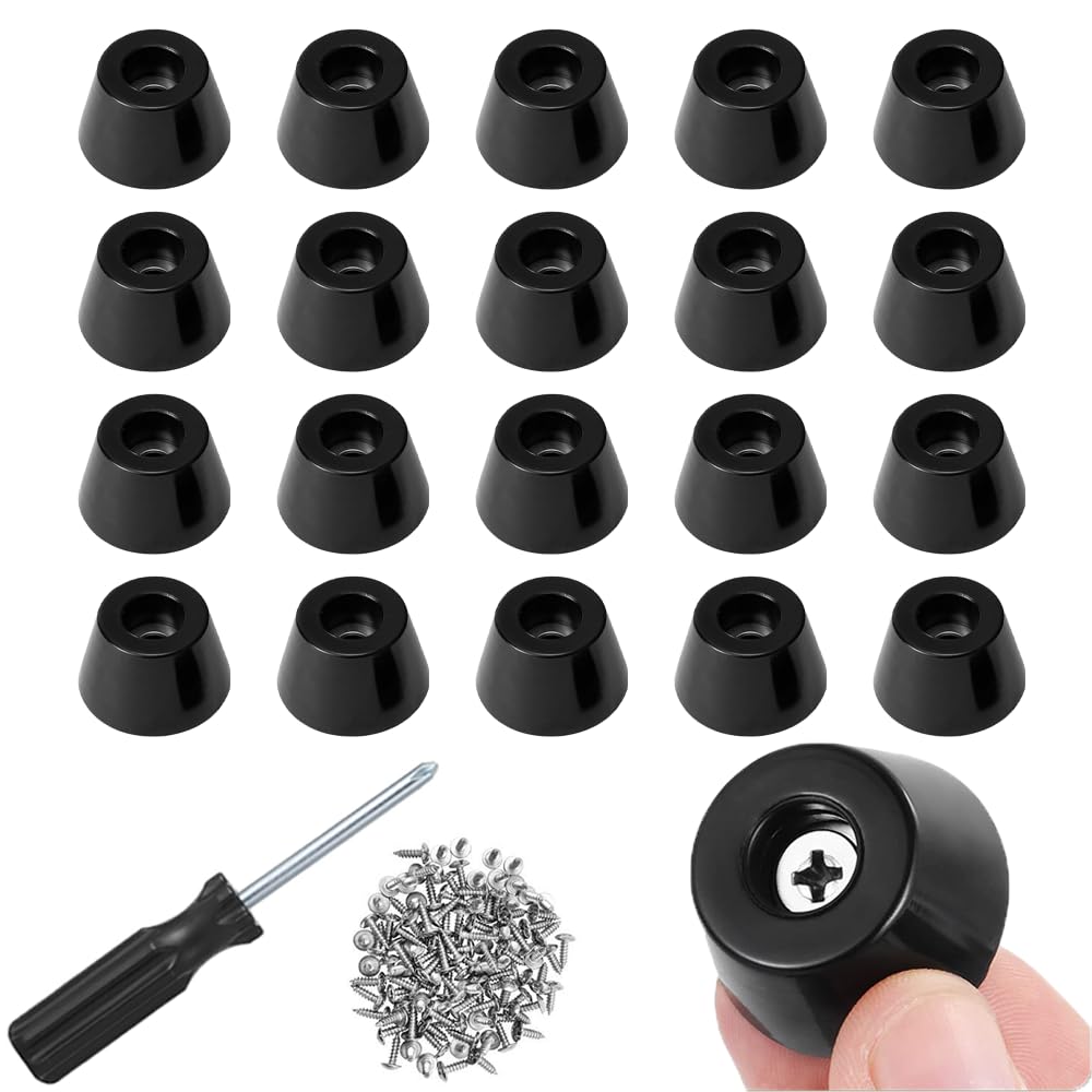 RHQFDM 20 Pieces Rubber Feet Bumpers Soft Cutting Board Rubber Feet Non-Slip Black Rubber Bumpers Rubber Feet for Crutches Rubber Bumpers With Screws Round to Protect Furniture From Moisture ﻿
