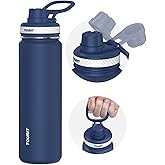 TOURIT 24 oz Insulated Water Bottle, Stainless Steel Water Bottles With Handle, Double-Wall Vacuum Sports Water Bottle, BPA Free Leakproof Water Bottle, Midnight Blue
