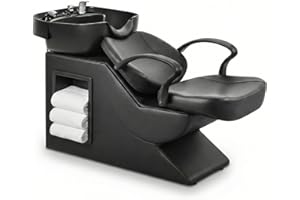 IJIALIFE Shampoo Bowl and Chair Set for Salon, Hair Washing Station for Hair Stylist, ABS Shampoo Bowl Sink Chair with Side Store Compartment for Spa Beauty Barbershop, Black