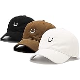 Umeepar 3 Pack Smile Face Cotton Baseball Cap Adjustable Low Profile Unstructured Dad Hat for Men Women