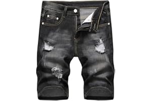 QZH.DUAO Men's Ripped Denim Shorts & Jeans Summer Casual Classic Straight Distressed Ripped Short Jeans