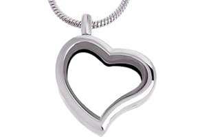 RUBYCA Living Memory Heart Locket Snake Chain Necklace Crystal Floating Charm DIY Silver Tone 1Pcs