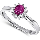 KOKAV 14K White Gold Genuine Ruby 1/2 Ct Oval, Diamonds Ring. Size 7