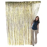 Fun Express - Gold Metallic Fringe Curtain for Party - Party Decor - Door Decor - Door Borders & Curtains - Party - 1 Piece