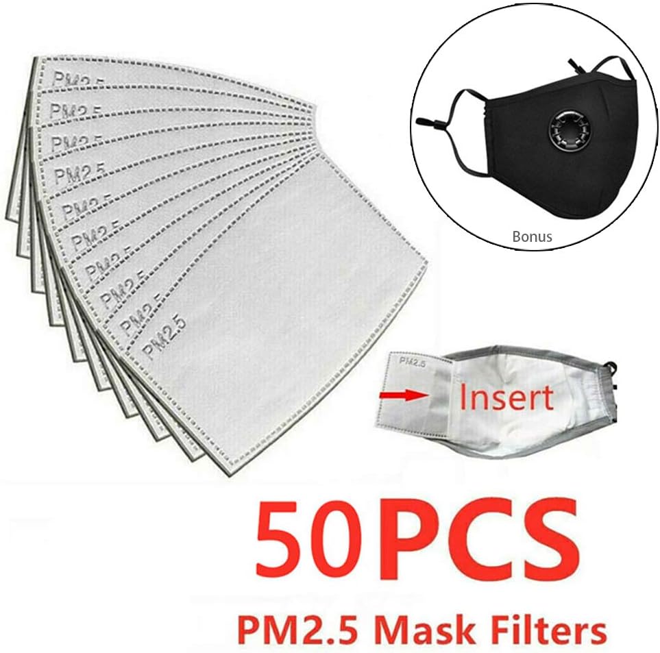 PM2.5 Activated Carbon Filter Mouth Masks 5-Ply Protective Filter Replacement (50)