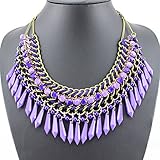 Flesser Jewelry Choker Chunky Statement Vintage Collar Chain Layers Water Drop Beads Tassel Necklace(Purple)