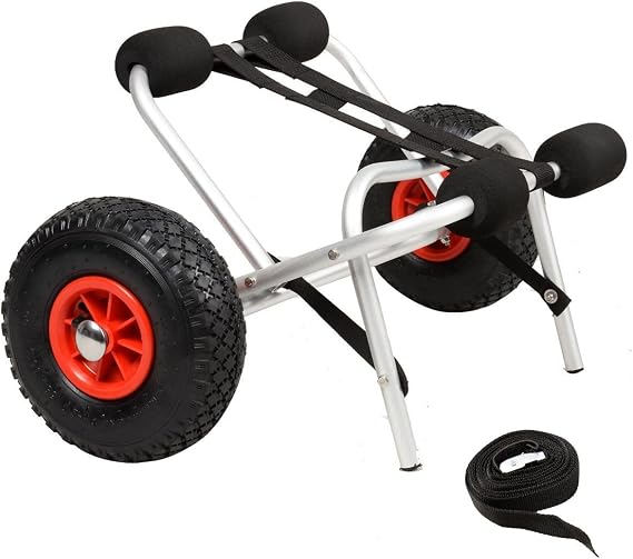 Carrello Pieghevole Per Kayak In Alluminio - Portata 80 Kg, Ruote In Gomma Piena, Cinghia Inclusa