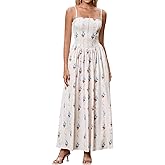 KUTUMAI Floral Corset Long Maxi Dress Lace Up Flowy A Line Summer Wedding Guest Dresses for Women Sundress with Pockets